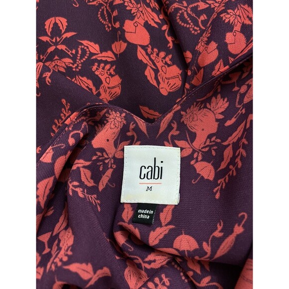 CAbi Top Style #3258 Womens Medium Cameo Print Red Purple Split Back Blouse Work - Picture 14 of 16